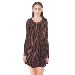 Chocolate Texture, Dark Chocolate Background Long Sleeve V-neck Flare Dress by kyorashop23