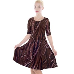 Chocolate Texture, Dark Chocolate Background Quarter Sleeve A-line Dress With Pockets