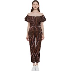 Chocolate Texture, Dark Chocolate Background Bardot Ruffle Jumpsuit by kyorashop23