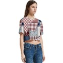 Cloth Patches Texture Macro, Patches Of Cloth Women s Round Neck Short Sleeve Crop Top View3