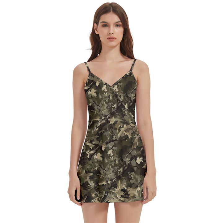 Camouflage Army Survival Uniform Body Wrap Sleeveless V-Neck Mini Dress