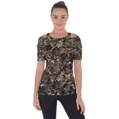 Camouflage Army Survival Uniform Shoulder Cut Out Short Sleeve Top