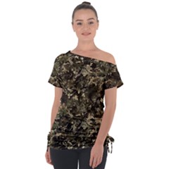 Camouflage Army Survival Uniform Off Shoulder Tie-up T-shirt