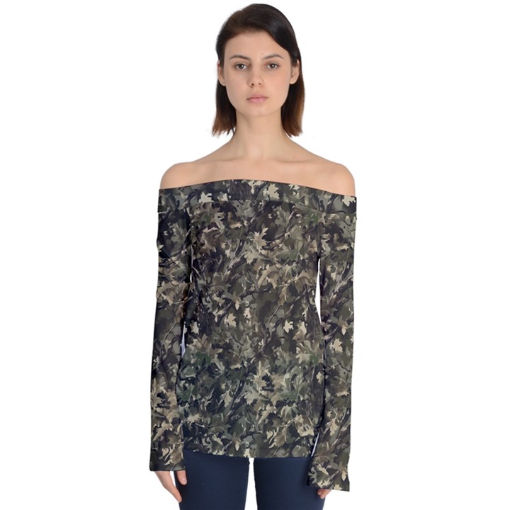 Camouflage Army Survival Uniform Off Shoulder Long Sleeve Top