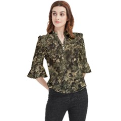 Camouflage Army Survival Uniform Loose Horn Sleeve Chiffon Blouse