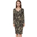 Camouflage Army Survival Uniform Long Sleeve V-Neck Bodycon Dress  View1