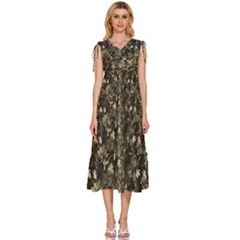 Camouflage Army Survival Uniform V-neck Drawstring Shoulder Sleeveless Maxi Dress by Posterlux