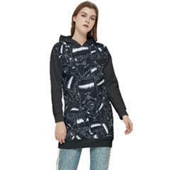 Cryptic Creature Pattern  Women s Long Oversized Pullover Hoodie