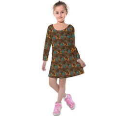 Blue Bloom Bouquet Kids  Long Sleeve Velvet Dress