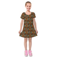 Blue Bloom Bouquet Kids  Short Sleeve Velvet Dress