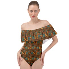 Blue Bloom Bouquet Off Shoulder Velour Bodysuit  by GeekLover