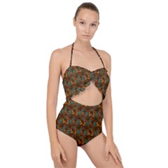 Blue Bloom Bouquet Scallop Top Cut Out Swimsuit