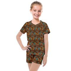 Blue Bloom Bouquet Kids  Mesh T-shirt And Shorts Set