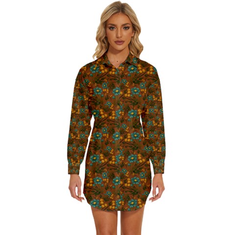 Blue Bloom Bouquet Womens Long Sleeve Shirt Dress by GeekLover