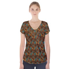 Blue Bloom Bouquet Short Sleeve Front Detail Top by GeekLover