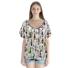 Bottle Chic Print Patterns V-neck Flutter Sleeve Top by BellaVistaTshirt02