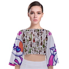 Bottle Chic Print Patterns Tie Back Butterfly Sleeve Chiffon Top by BellaVistaTshirt02