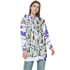 Bottle Chic Print Patterns Women s Long Oversized Pullover Hoodie