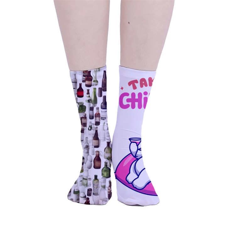 Bottle Chic Print Patterns Smooth Crew Length Tube Socks