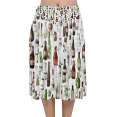 Bottle Chic Print Patterns Velvet Flared Midi Skirt