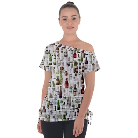 Bottle Chic Print Patterns Off Shoulder Tie-up T-shirt by BellaVistaTshirt02