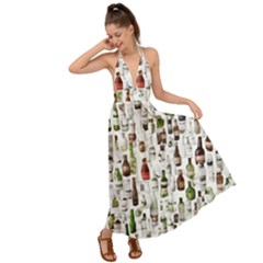 Bottle Chic Print Patterns Backless Maxi Beach Dress