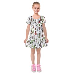 Bottle Chic Print Patterns Kids  Short Sleeve Velvet Dress