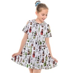 Bottle Chic Print Patterns Kids  Short Sleeve Shirt Dress by BellaVistaTshirt02