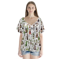 Bottle Chic Print Patterns V-neck Flutter Sleeve Top by BellaVistaTshirt02