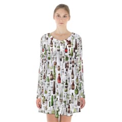 Bottle Chic Print Patterns Long Sleeve Velvet V-neck Dress