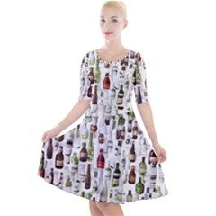 Bottle Chic Print Patterns Quarter Sleeve A-line Dress With Pockets