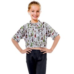 Bottle Chic Print Patterns Kids Mock Neck T-shirt