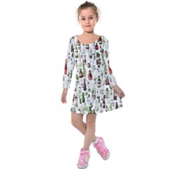 Bottle Chic Print Patterns Kids  Long Sleeve Velvet Dress