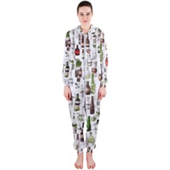 Bottle Chic Print Patterns Hooded Jumpsuit (ladies)