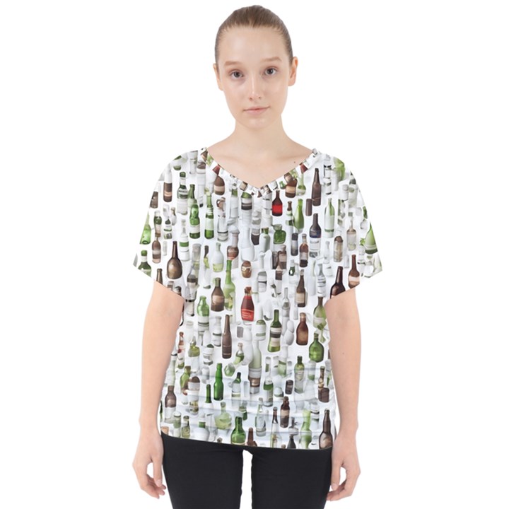 Bottle Chic Print Patterns V-Neck Dolman Drape Top