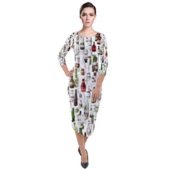 Bottle Chic Print Patterns Quarter Sleeve Midi Velour Bodycon Dress