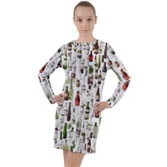 Bottle Chic Print Patterns Long Sleeve Hoodie Dress