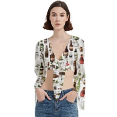 Bottle Chic Print Patterns Trumpet Sleeve Cropped Top