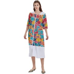 Floral And Leaves Pattern Women s Cotton 3/4 Sleeve Nightgown