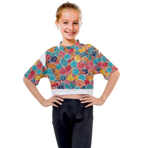 Floral And Leaves Pattern Kids Mock Neck T-shirt by BellaVistaTshirt02