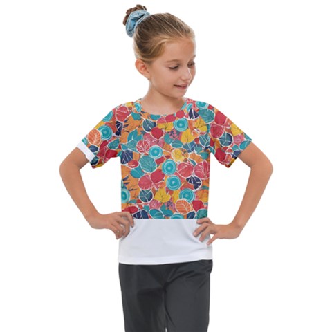 Floral And Leaves Pattern Kids  Mesh Piece T-shirt by BellaVistaTshirt02