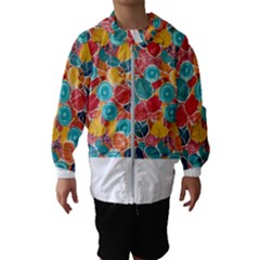 Floral And Leaves Pattern Kids  Hooded Windbreaker