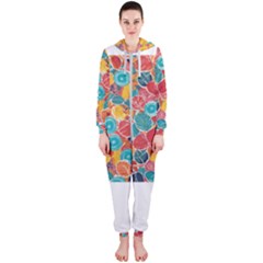 Floral And Leaves Pattern Hooded Jumpsuit (ladies)