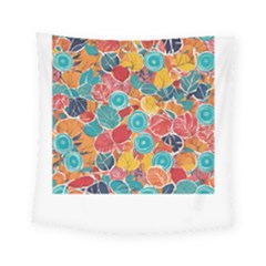 Floral And Leaves Pattern Square Tapestry (small)