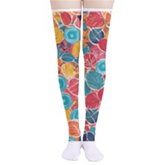 Floral And Leaves Pattern Thigh High Stockings