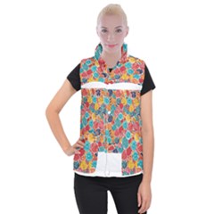 Floral And Leaves Pattern Women s Button Up Vest