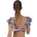 floral and leaves pattern Plunge Frill Sleeve Bikini Top View2