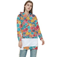 Floral And Leaves Pattern Women s Long Oversized Pullover Hoodie