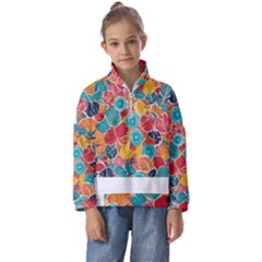 Floral And Leaves Pattern Kids  Half Zip Hoodie