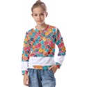 floral and leaves pattern Kids  Long Sleeve T-Shirt with Frill  View1